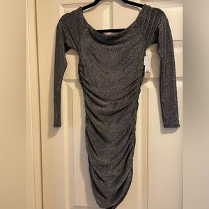 BP Nordstrom Metallic Ruched Body Con Mini Dress